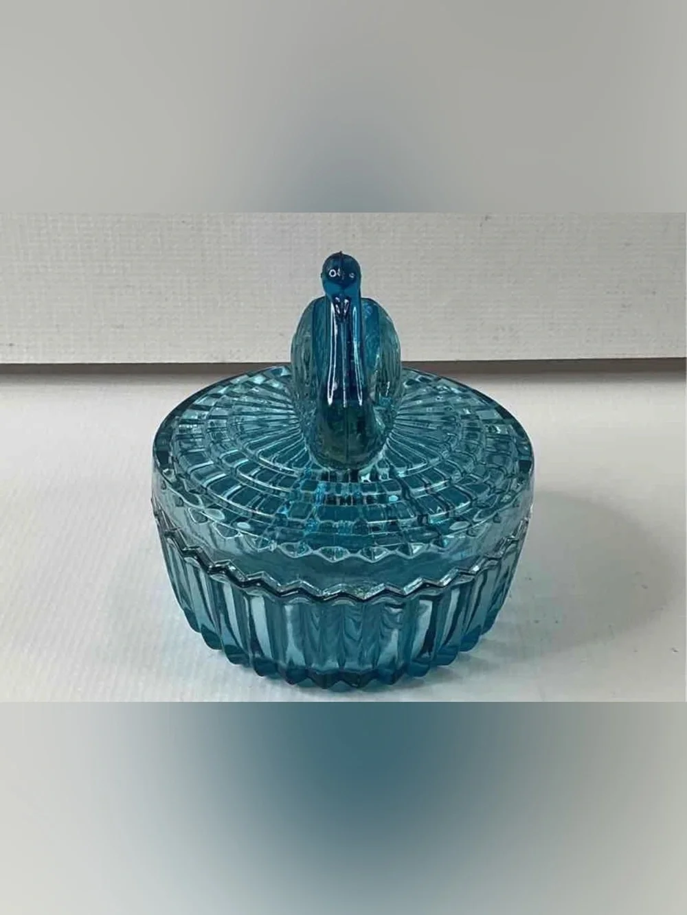 Vintage Aqua Blue Glass Swan Lidded Trinket Candy Dish